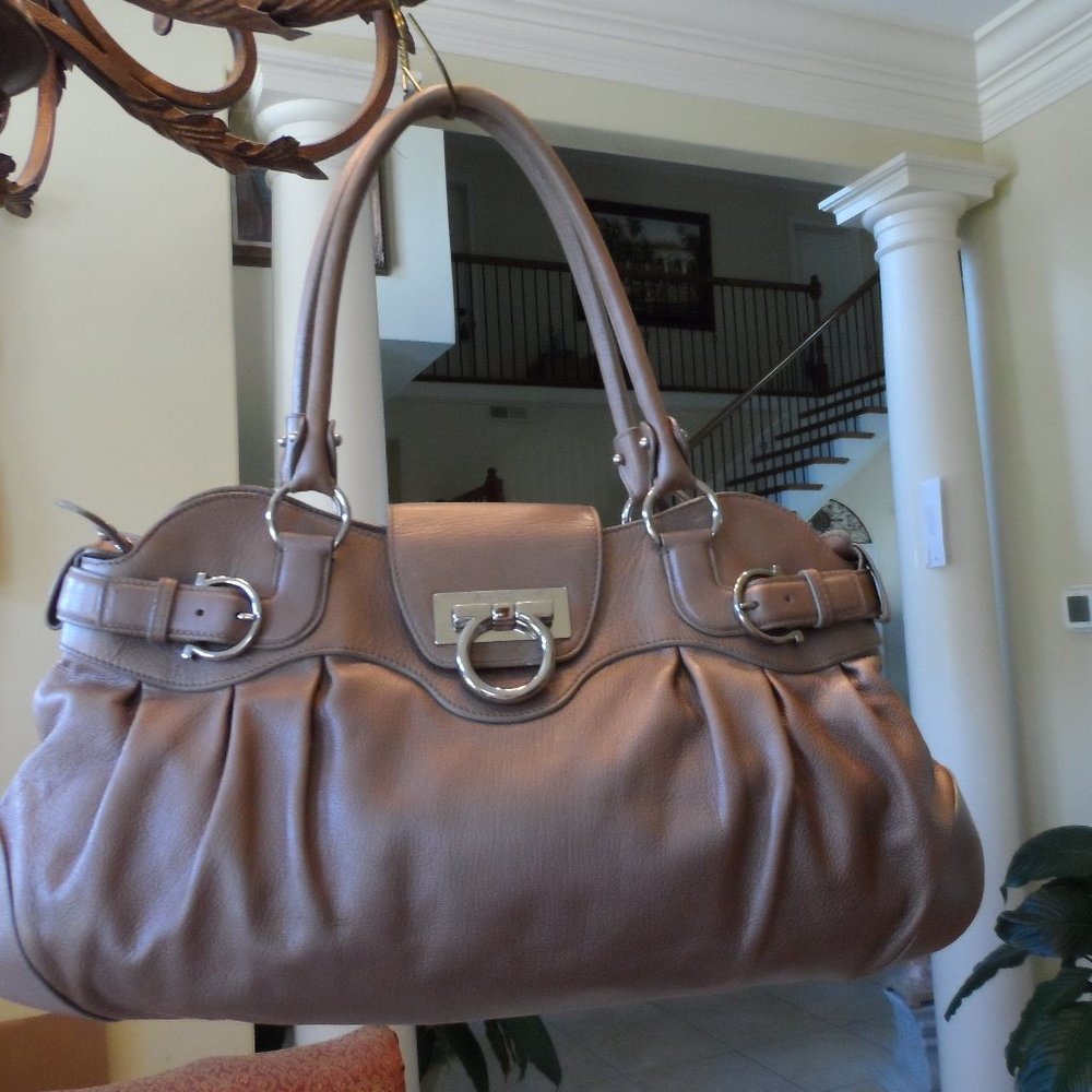 Salvatore Ferragamo Copper Metallic Calf Skin Leather Gancini Shoulder Bag